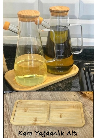 Bambu 2 Bölmeli Yağdanlık Altlığı Yağdanlık Altı Standı Sosluk Altlığı Kahverengi Diğer