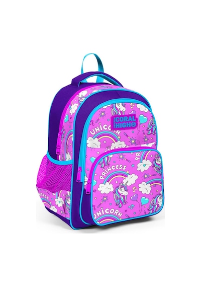 Coral High Kids Mor Açık Pembe Unicorn Desenli 3'lü Okul Çanta Seti Set0123404