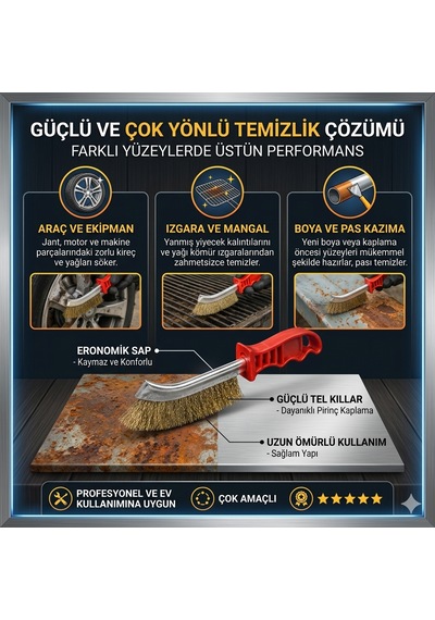 Profesyonel Tel Fırça Pas Sökücü Metal Temizleme Fırçası Ergonomik Saplı Çok Amaçlı