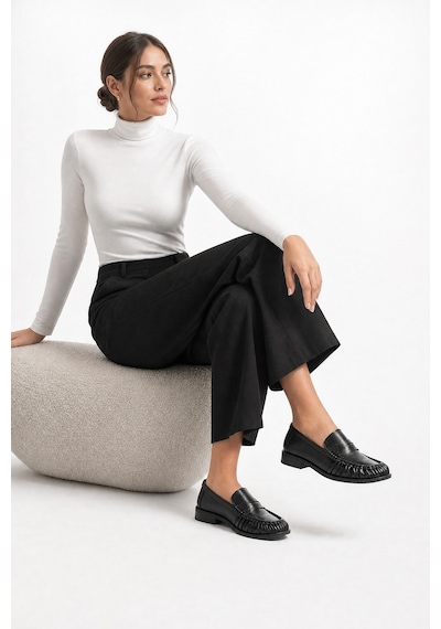 Luvi Shoes Chen Siyah Cilt Hakiki Deri Kadın Loafer Ayakkabı