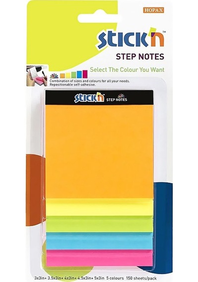 Stick'n 21423 Yapışkanlı Not Kağıdı 76x76 150 Yaprak Neon 5 Renk