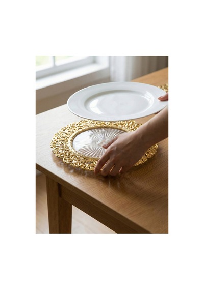 6 Adet Gold 30 Cm Lüks Supla Seti - Polikarbon Kırılmaz Amerikan Servis - Şık Sofra Sunum Altlığı Altın - 818155904 Altın