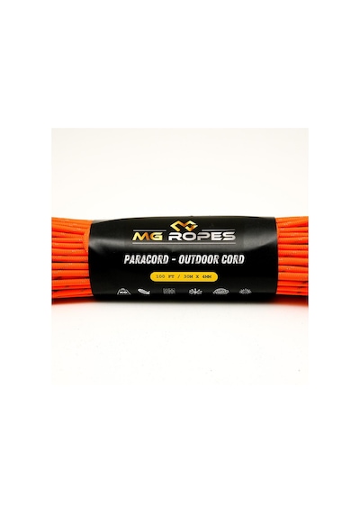 Mg Ropes Polyester Paracord İp 4 Mm Neon Turuncu Gri Desen 30 Metre Turuncu