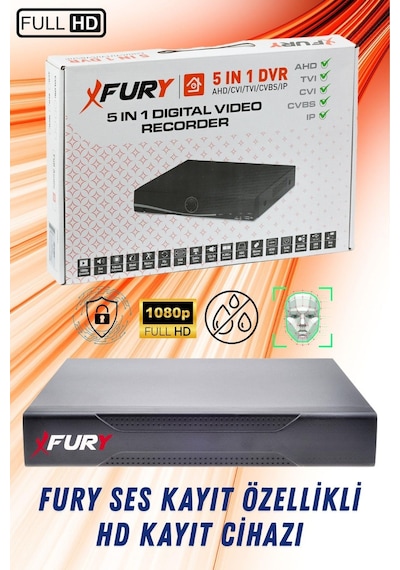 Fury 4 Lü Sesli 6 Warm Led Gece Renkli Görüş Su Geçirmez Güvenlik Kamerası Seti 1tb