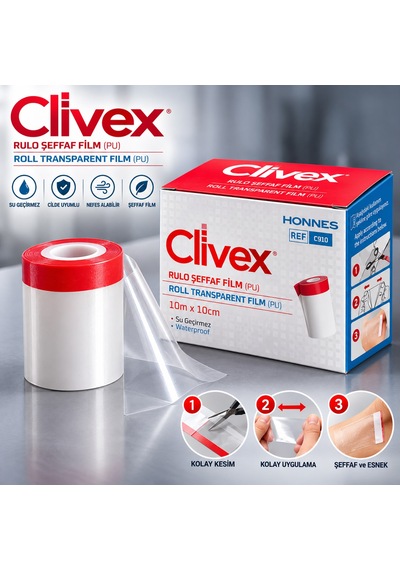Clivex Rulo Şeffaf Film Pu 10 Cm X 10 M Su Geçirmez, Esnek, Şeffaf Cilt Koruyucu Film