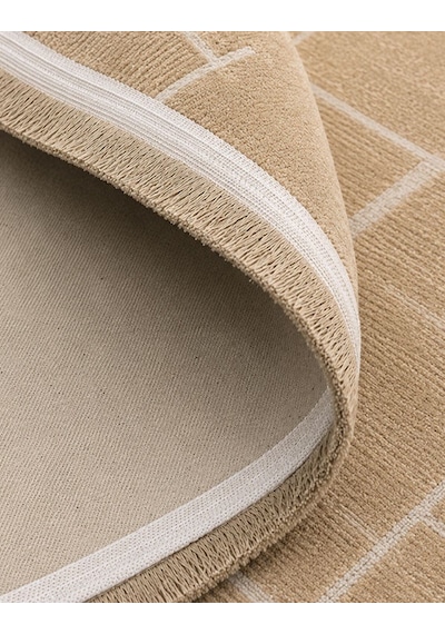 Lotus Bambu Model Altı Kaymaz Yuvarlak Makine Dokuma Halı Krem Çok Renkli