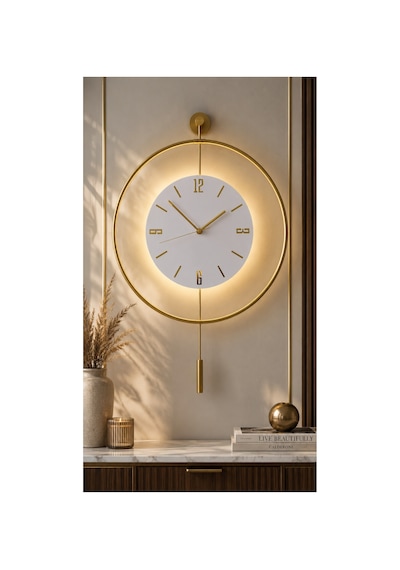MetaQuartz Aksesuar (Büyük Boy-50*75 cm) İskandinav Kristal Ledli Pilli Duvar Saati Gold