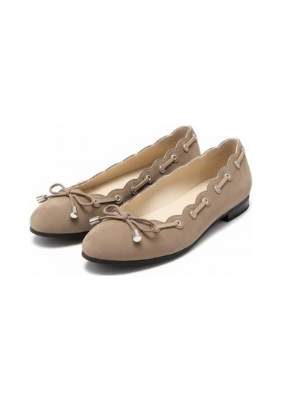 Ne&ve Shoes Vizon Süet Biye Detaylı Kapsüllü Kadın Yuvarlak Buunlu Günlük Babet Bej