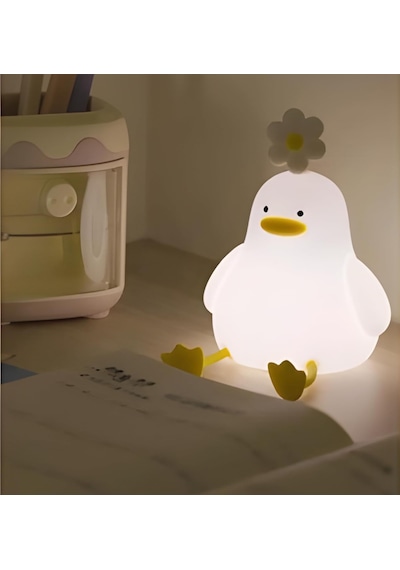 Sevimli Tasarım Çocuk Gece Lambası, Led Duck Şeklinde, Çiçek Detaylı, Beyaz Ve Sarı Renk, Dekor Diğer