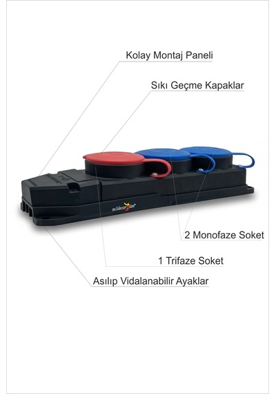 İki Monofaze Bir Trifaze Üçlü 3 Lü Profesyonel Çoklu Priz Kauçuk Gövde Bakır İletken Aksamlı Soket Kapaklı İzolasyonlu Sağlam Bağlantı Aparatlı Makine Isıtıcı Araç Şarjı İçin 003