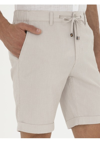 Cacharel Beyaz Regular Fit Beli Bağcıklı Şort Bej
