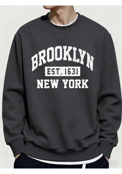 Startmore Startmorebrooklyn New York City Baskılar Kışlık Günlük Kapüşonlu Üst Erkek Polar Günlük Kazak Temeller Antrasit