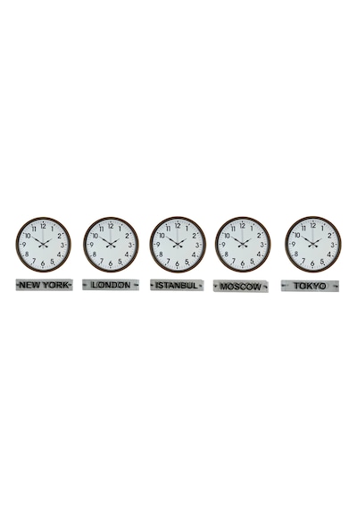 Kahverengi Modern 36 Cm 5 Li Tabelalı Dünya Saatleri Seti Çok Renkli