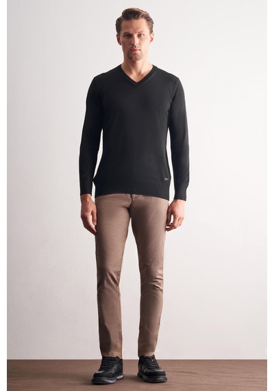 İmza Siyah V Yaka Uzun Kol Cepsiz Comfort Fit Classic Yünlü Triko Kazak 1012255002 Siyah