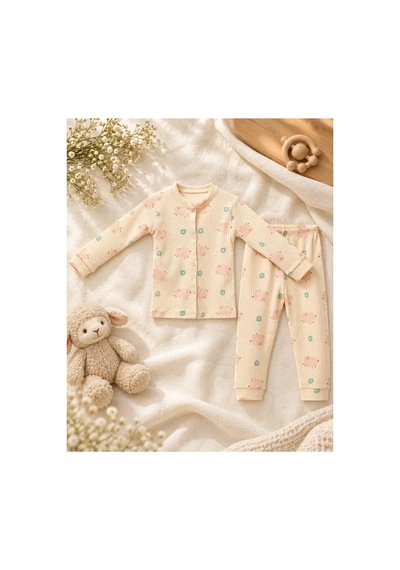 Cerenbebe Kız Çocuk Pijama Takımı Kuzu Desenli Krem Cerenbebe Kız Çocuk Pijama Takımı Kuzu Desenli Krem