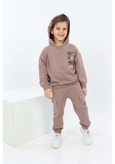 Toontoy Kids Toontoy Erkek Çocuk Explorer Baskılı Eşofman Takım Kahverengi