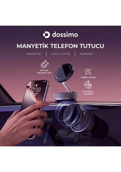 Dossimo 360 Dönebilen Ayarlanabilir Araç İçi Vakumlu Magsafe Telefon Tutucu - K10a Gri