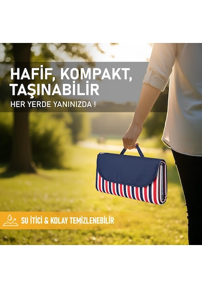 Haegs Piknik Örtüsü, Çanta Kamp Matı, Plaj Matı, Piknik Yer Örtüs Mavi - Kırmızı