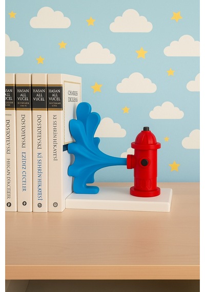 Yangın Musluğu Kitap Tutucu Kırmızı Mavi Çocuk Odası Raf Aksesuar