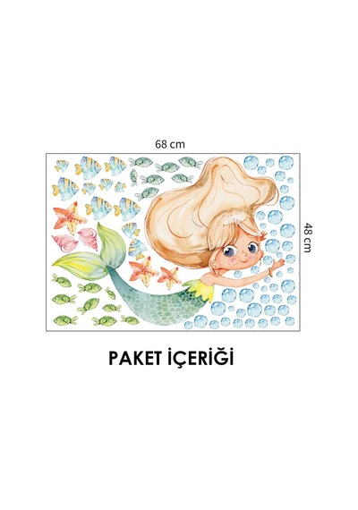 Artikel Deniz Kızı ve Deniz Canlıları Temalı Çocuk Odası Duvar Sticker 50 x 70 Cm