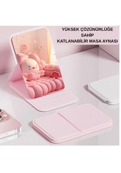 Hpytech Taşınabilir Katlanabilir Masaüstü Mini Makyaj Aynası Pembe