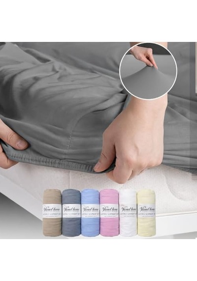 %100 Pamuk Penye Premium Lastikli Çarşaf Tek Kişilik Çift Kişilik Battal Boy Gri, 100x200 Açık Gri - Antrasit