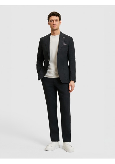 Cacharel Siyah Slim Fit %100 Keten Mikro Desen Mono Yaka Ceket