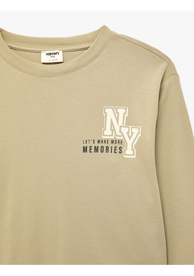 Koton Pamuklu Uzun Kollu Bisiklet Yaka Baskılı Sweatshirt Yeşil 7wkb10058tk