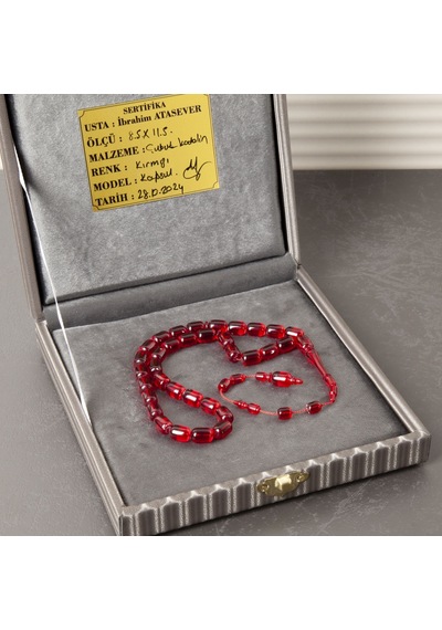 Katalin Çubuk Kapsül Kesim 8x11.5mm Tesbih - Kırmızı- İbrahim Atasever Usta İşi Kırmızı