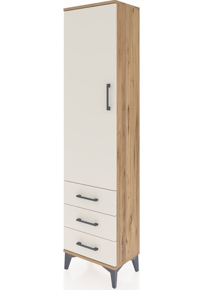 Arges Dolap Tek Raflı 3 Çekmeceli Tek Askılı 44x30x182 Çam-ay... Çam