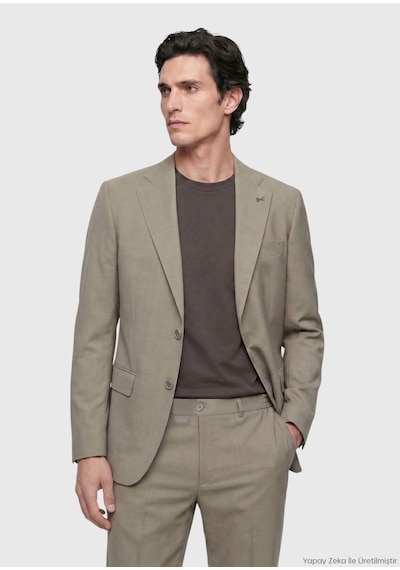 Ramsey Haki Düz Zeroweight Slim Fit Yün Karışımlı Takım Elbise
