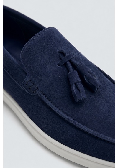 Püsküllü %100 Süet Loafer Lacivert