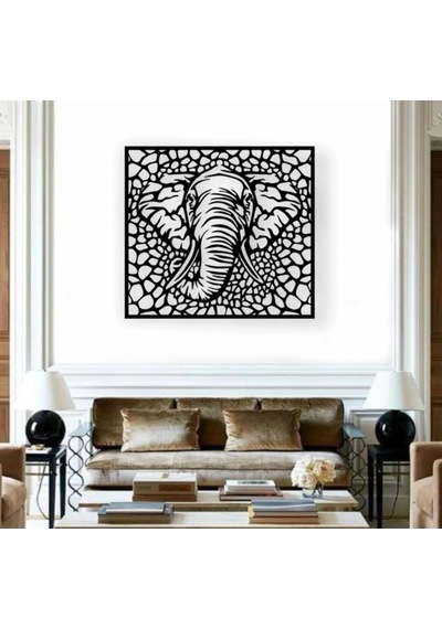 Siyah Ahşap Fil 50cm X 45cm Tablo Duvar Dekoru 3mm Mdf Lazer Kesim