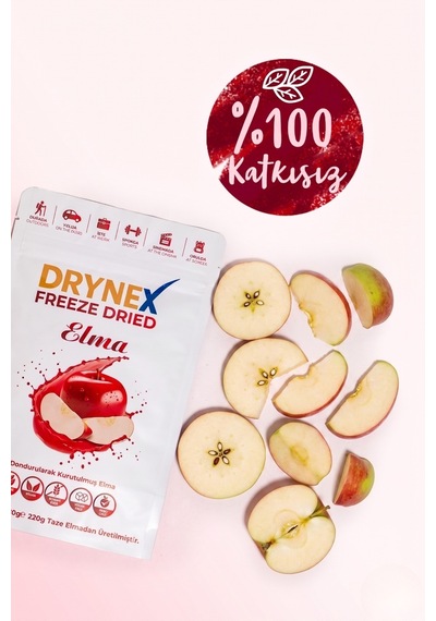 Drynex Freeze Dried Elma Dondurularak Kurutulmuş Çıtır Atıştırmalık Meyve Cipsi Şekersiz Glutensiz Vegan 20 G