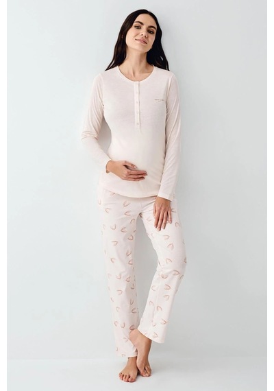 Pierre Cardin 9066 Hamile Lohusa Düğmeli Bisiklet Yaka Pijama Takımı - Tozpembe