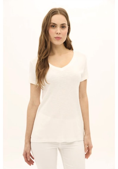 Daido Kadın V Yaka Kısa Kollu Pamuklu Basic T-shirt 5982 Ekru Ekru