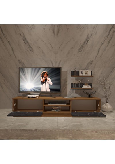 Decoraktiv Eko 4b Mdf Dvd Tv Ünitesi Tv Sehpası Ceviz - Siyah Mermer