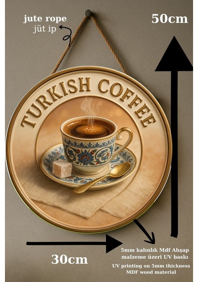 Turkish Coffee Temalı Kapı Süsü Tablosu, Geleneksel Türk Kahvesi Resimli Dekoratif Duvar Aksesuarı