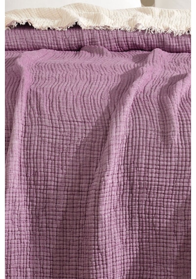 Varol Tek Kişilik 5 Katlı %100 Pamuk Müslin Yatak Örtüsü - Mor Mor/160x230cm Mor