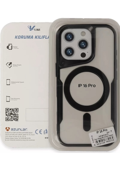 Newface Apple İphone 16 Pro Kılıf Boyi Magsafe Silikon Kapak - Siyah Şeffaf