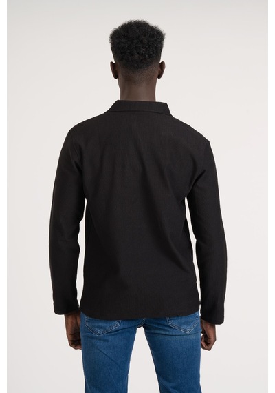 Gömlek Yaka Hafif Armürlü Slimfit Uzun Kol Sweatshirt Siyah