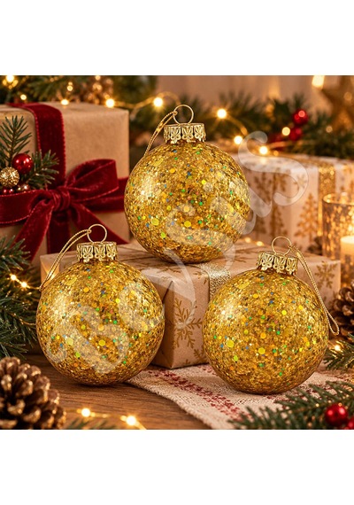Beysüs Yılbaşı Çam Ağacı Süsü Parlak Özel Gold Simli Holiday Cici Top 8cm 3lü