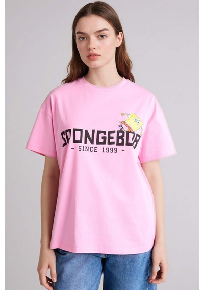 Defacto Spongebob Oversıze Bisiklet Yaka Baskılı Kısa Kollu Tişört G5046ax26sppn82 Pembe-pn82