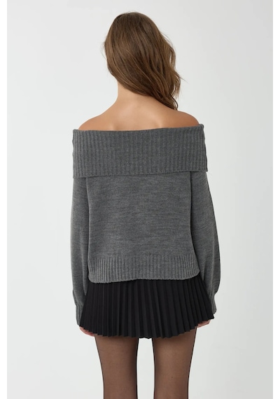 Hiccup Madonna Yakalı Örme Kazak Gri