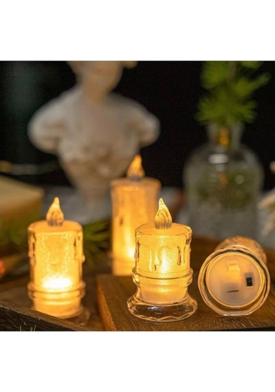 Ledli Pilli 3lü Set Mum Görselli Gece Lambası Açık Kahverengi