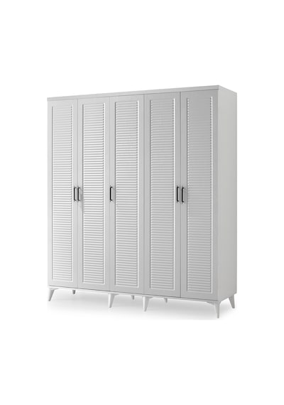 GuneyStore Paris 5 Kapaklı Komple MDF Beyaz Gardırop