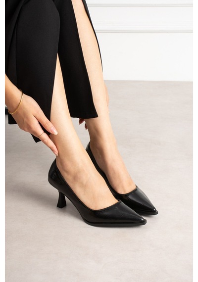 Dabab Shoes Nılay Kadın Siyah Kroko Rugan Sivri Burun 7 Cm İnce Topuklu Stiletto Ayakkabı