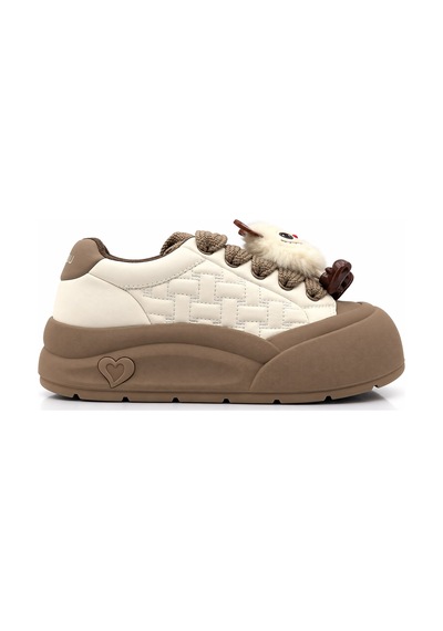 Look Life Çıkartılabilir Tüylü Figür Detaylı Kalın Taban Kadın Sneaker Bej