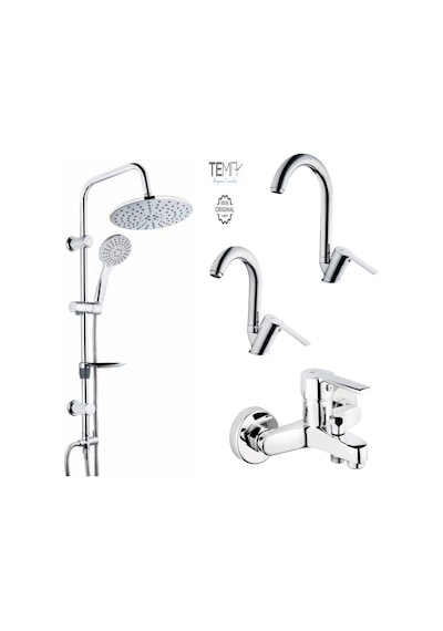 Tema Flora Batarya Seti Ve 53230 Rain Tondu Duş Sistemi, Banyo Bataryası 62001, Lavabo Bataryası 62002, Mutfak Bataryası 62003 Krom