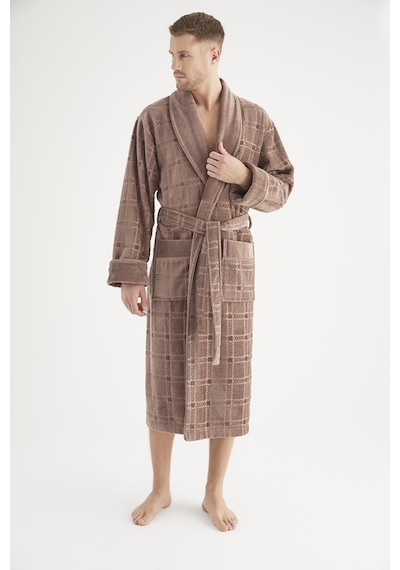 Jakarlı %100 Cotton Erkek Bornozu Kahve